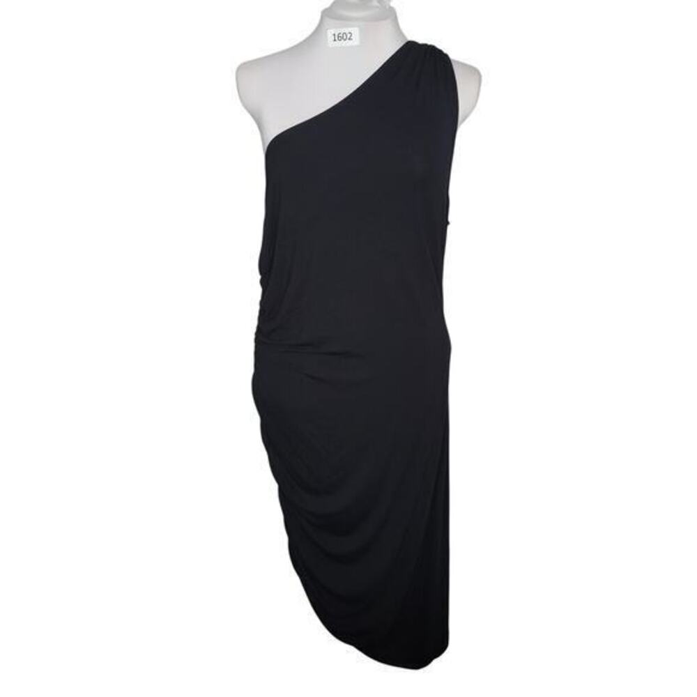 Dress Size XXL One Shoulder Ruched Side Bodycon Sexy Stretchy Midi Black‎ LBD